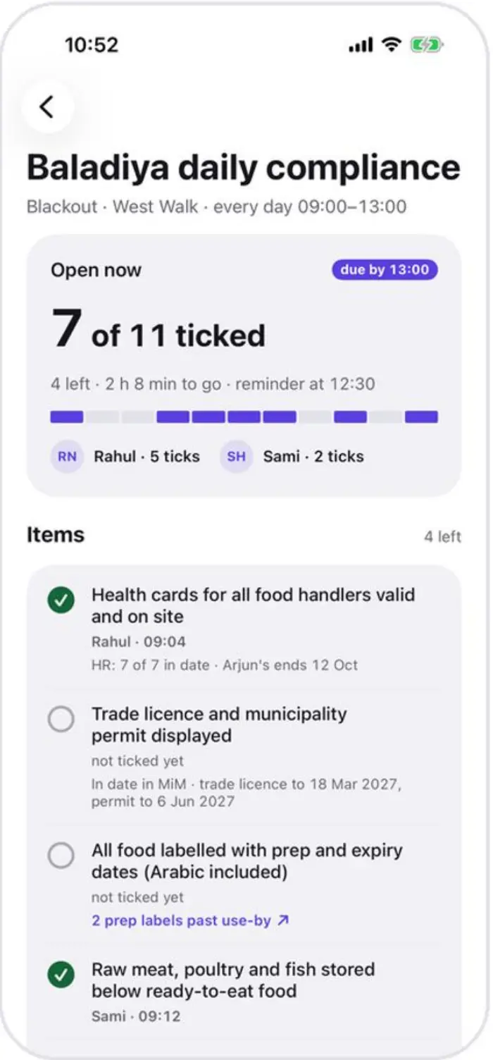 Baladiya daily compliance